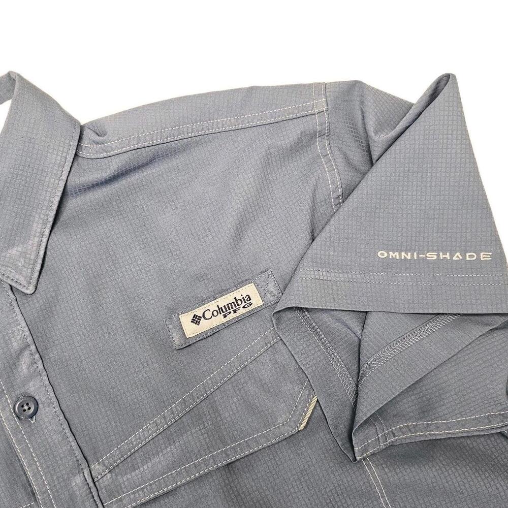 Columbia Men's Blue Short Sleeve PFG Shirt Fishing Polyester Size  M